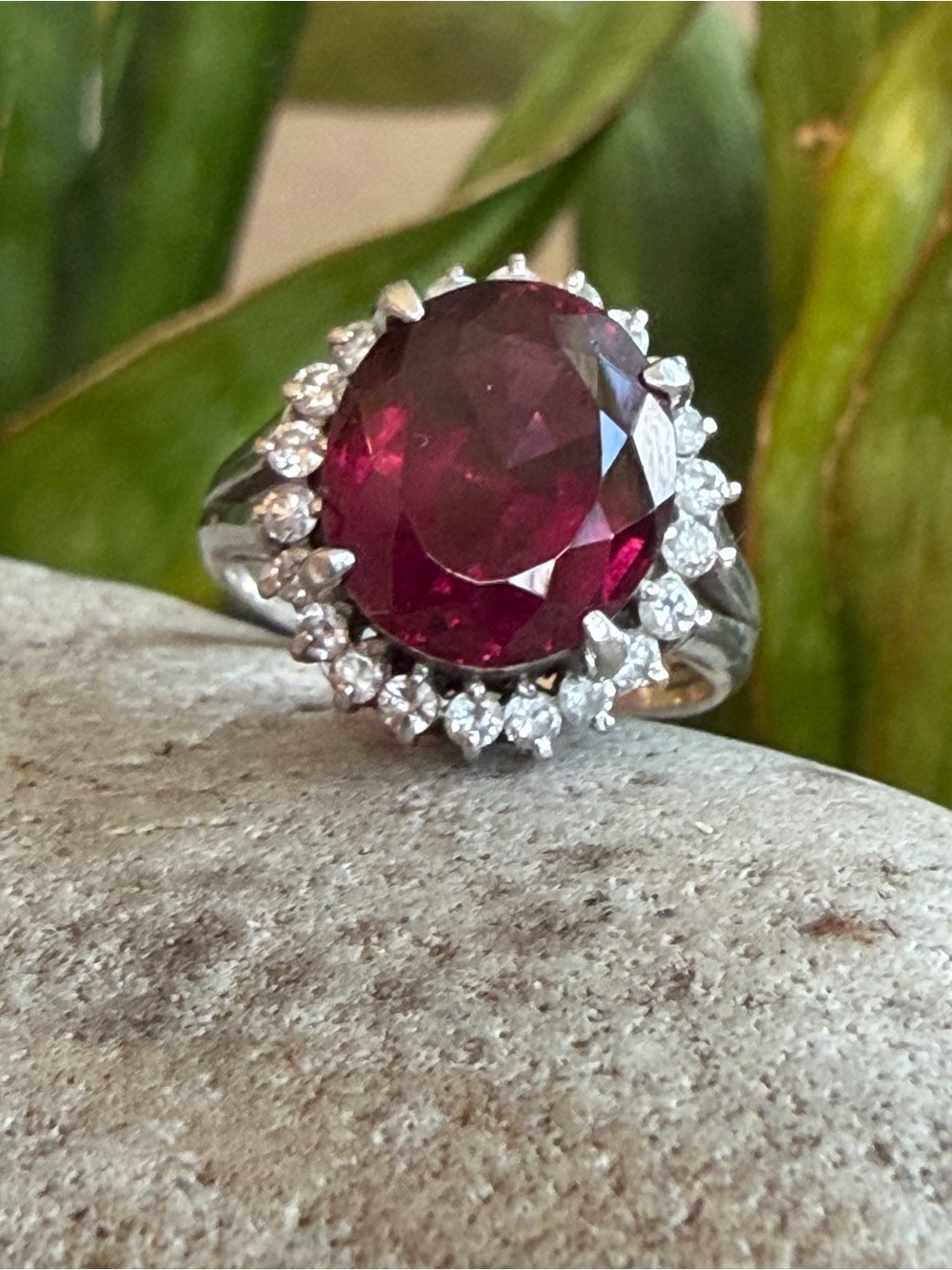 Rhodolite and diamond ring